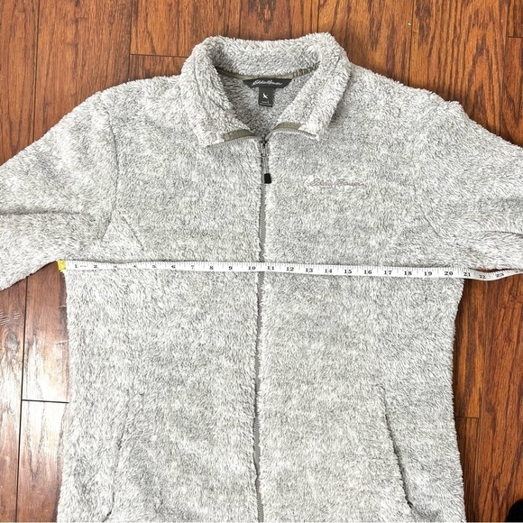 Eddie Bauer Gray Plush Soft Cozy Zip Up Jacket Size Large - Picture 15 of 16